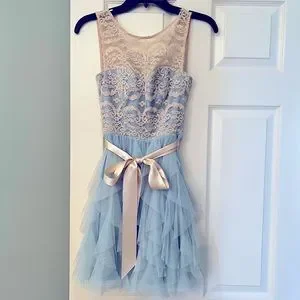 Teeze Me Dresses Light Blue Teeze Me Juniors Lace Ruffled